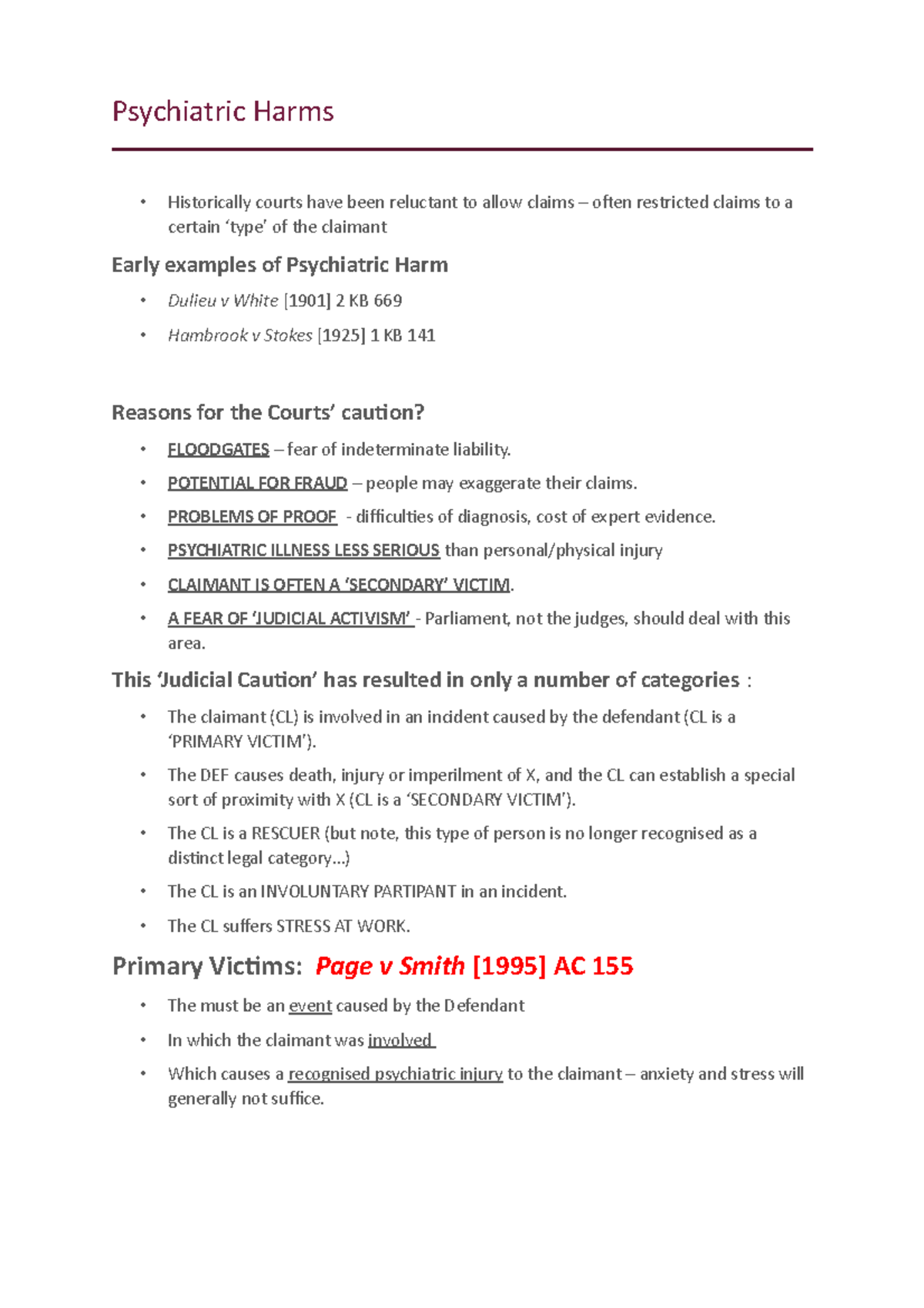 Psychiatric Harms Week 3 Psychiatric Harms Historically courts have