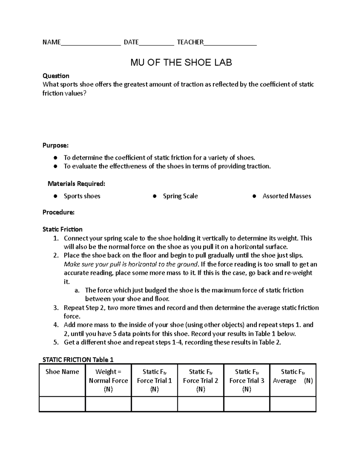 Mu of the shoe - What sports shoe offers the greatest amount of ...