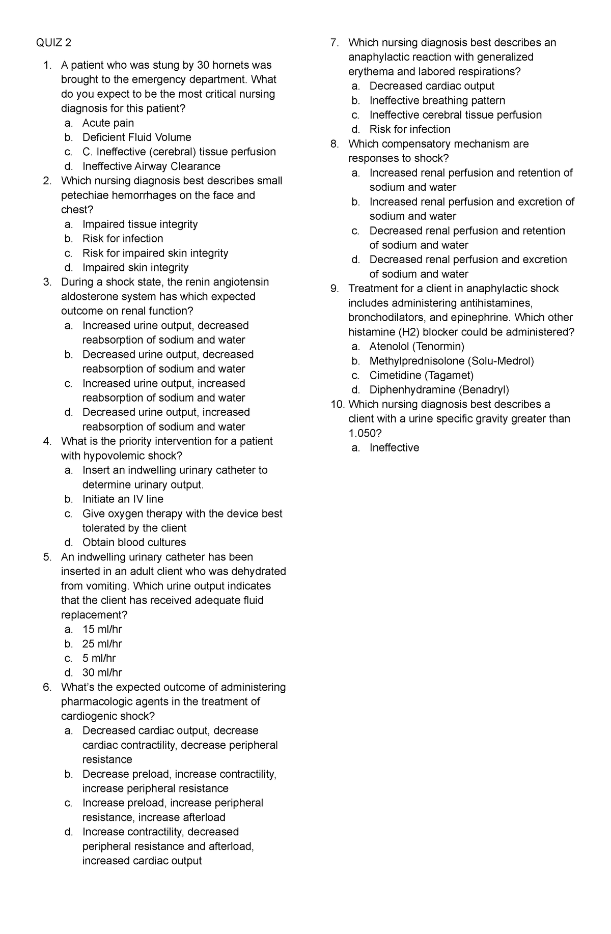 critical care nursing quiz