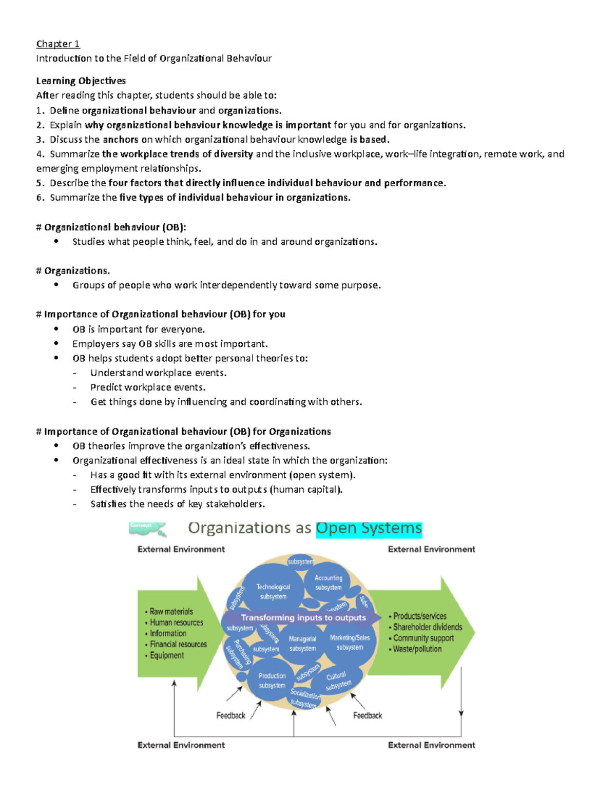 Introduction to the field of organizational behavior - Chapter 1 ...