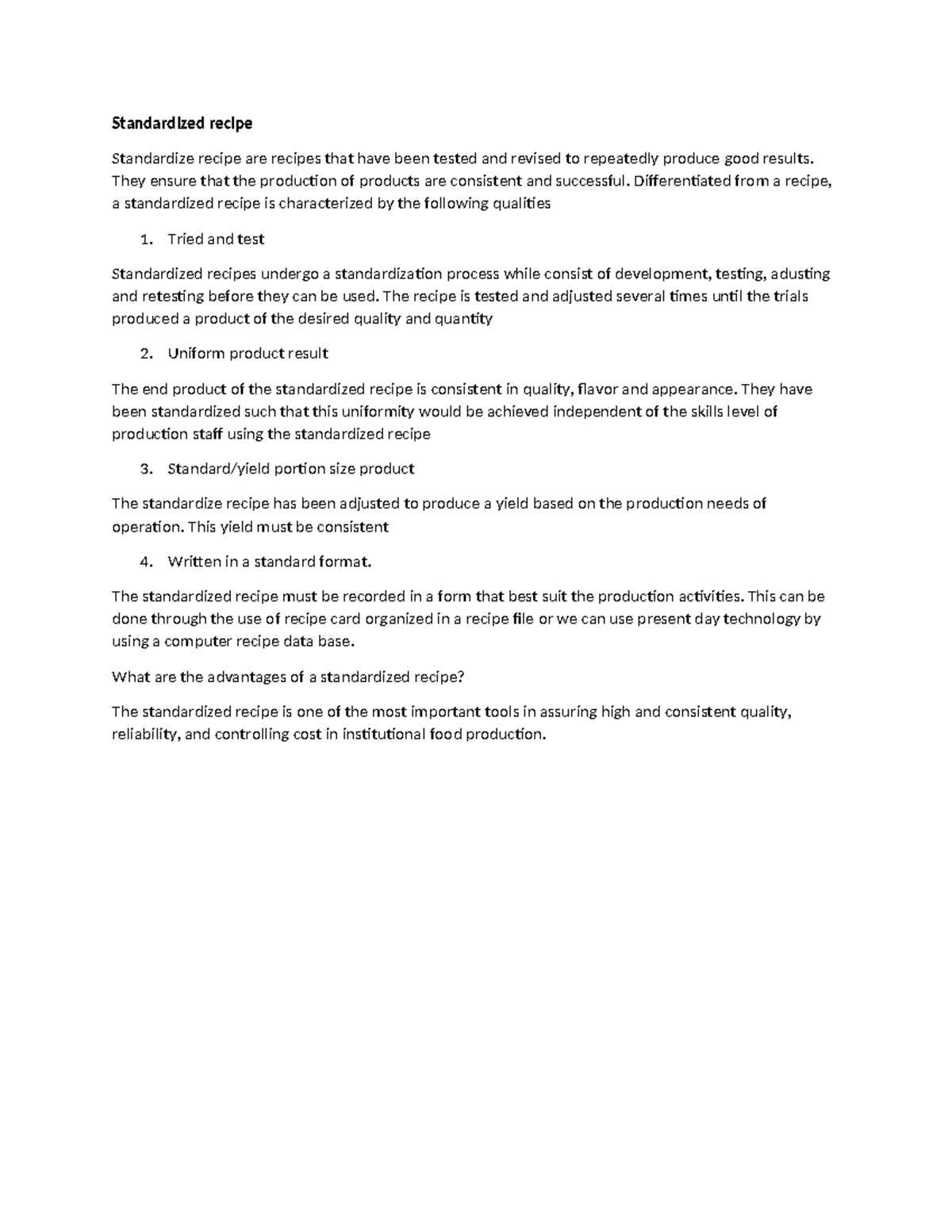 Standardized recipe - best of luck - Standardized recipe Standardize ...
