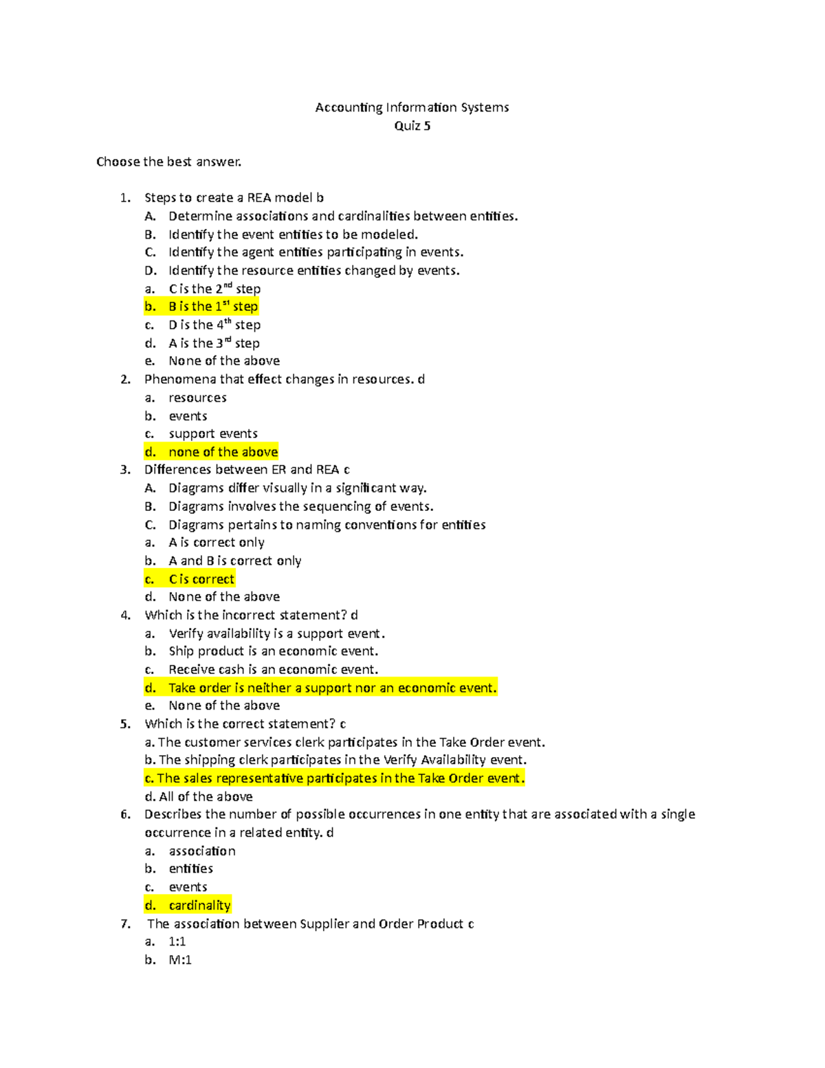 Accounting Information System Quiz 5 Accounting Information Systems