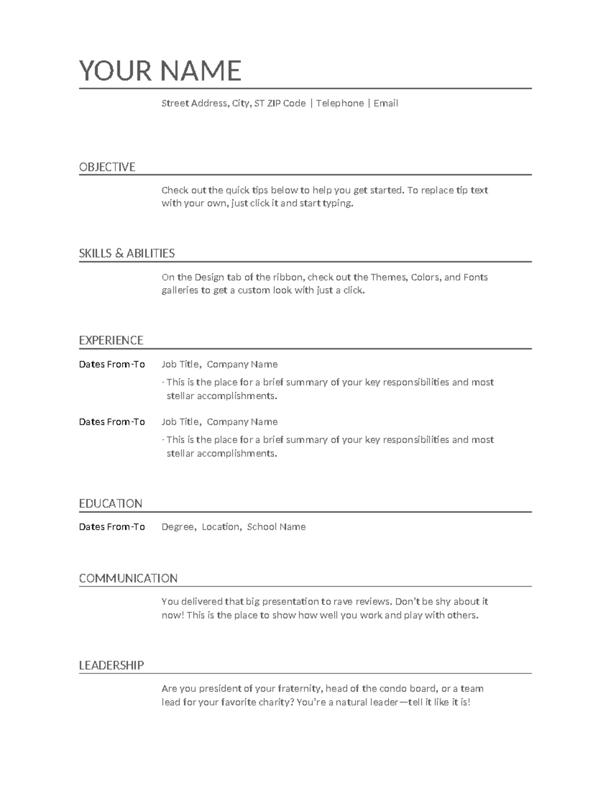 SC WD 5 Jackman Resume Kale Nachtrieb YOUR NAME Street Address, City