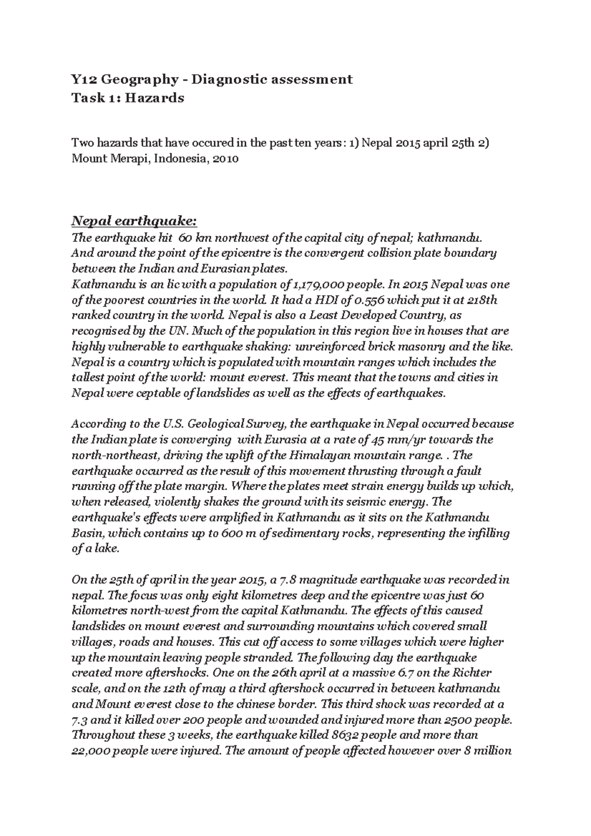YR 12Diagnostic assessment Y12 Geography Diagnostic assessment