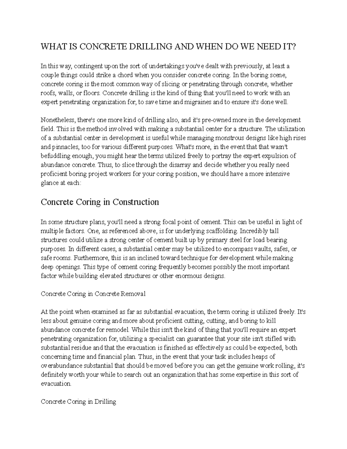 Article 12 concrete drilling brisbane WHAT IS CONCRETE DRILLING AND