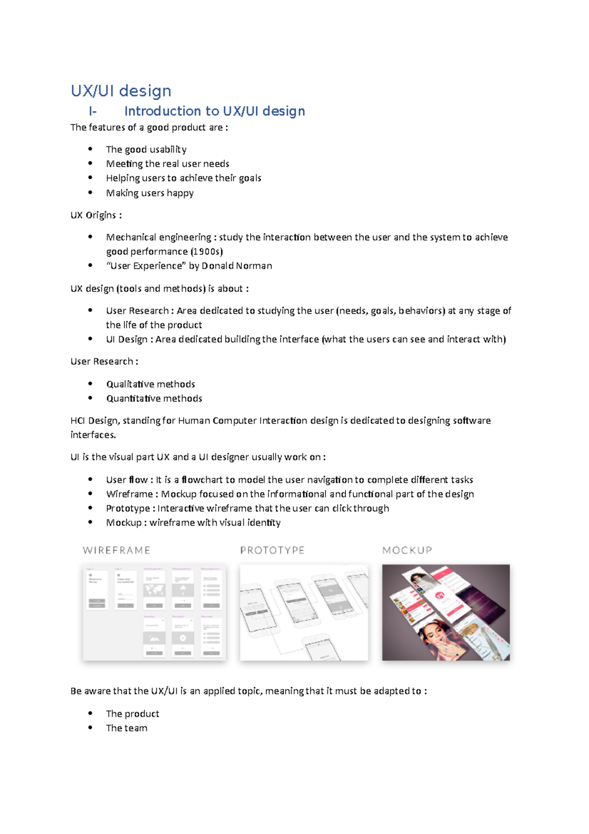 UX UI Design notes from class and summary - UX/UI design I ...