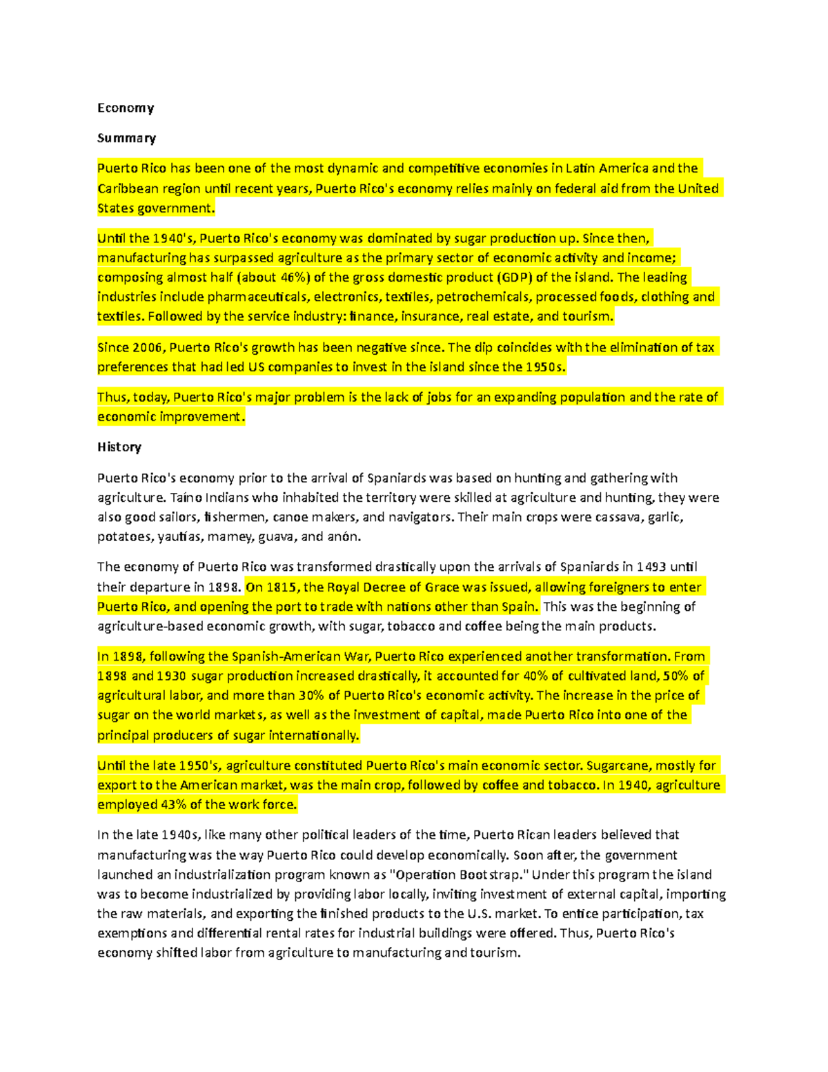 Economy Of Puerto Rico Economy Summary Puerto Rico has been one of