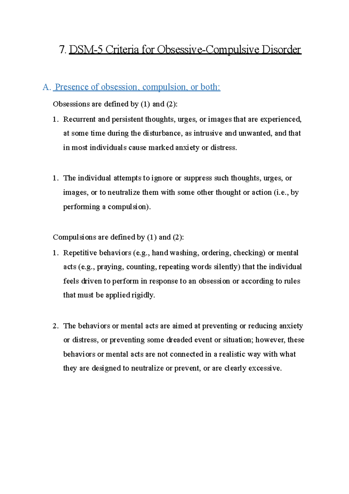 Chapter 5 - DSM-5 Criteria For Obsessive-Compulsive Disorder - 7. DSM-5 ...