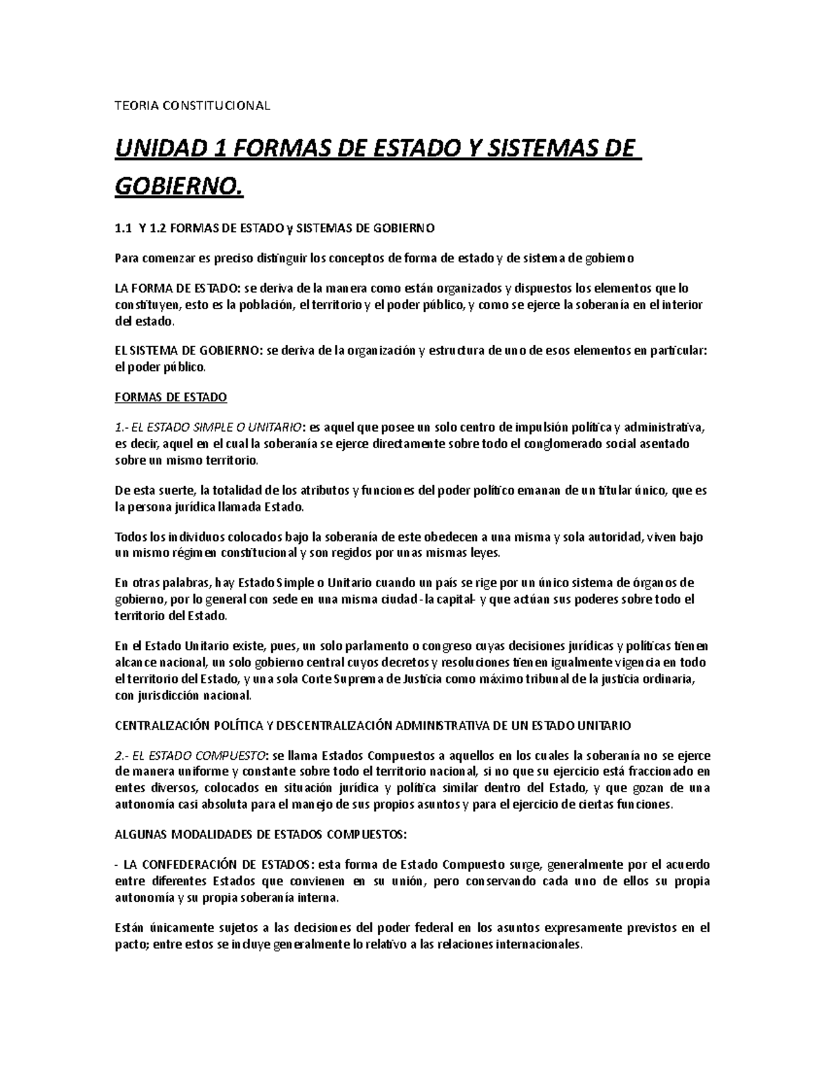 Teoria Constitucional - TEORIA CONSTITUCIONAL UNIDAD 1 FORMAS DE ESTADO ...