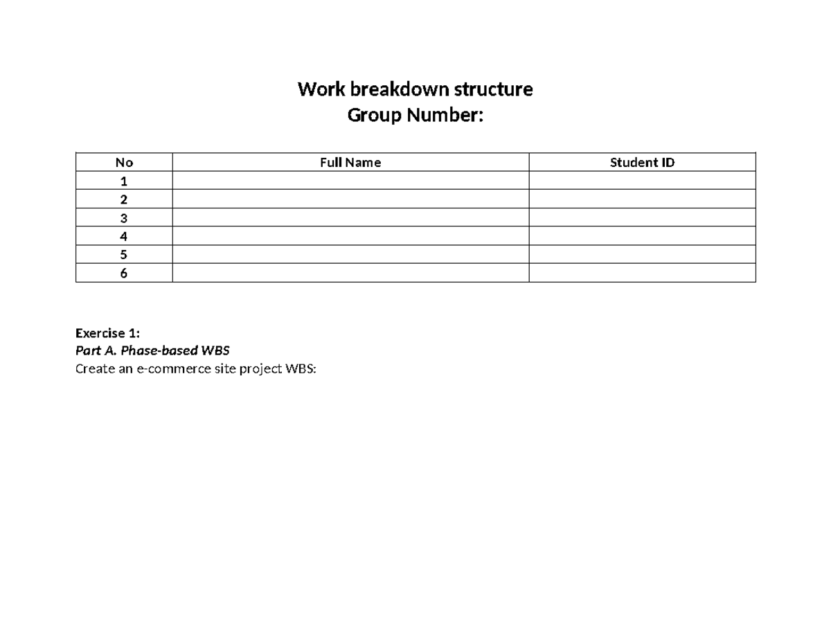 WBS exercises tài liệu tham khảo Work breakdown structure Group