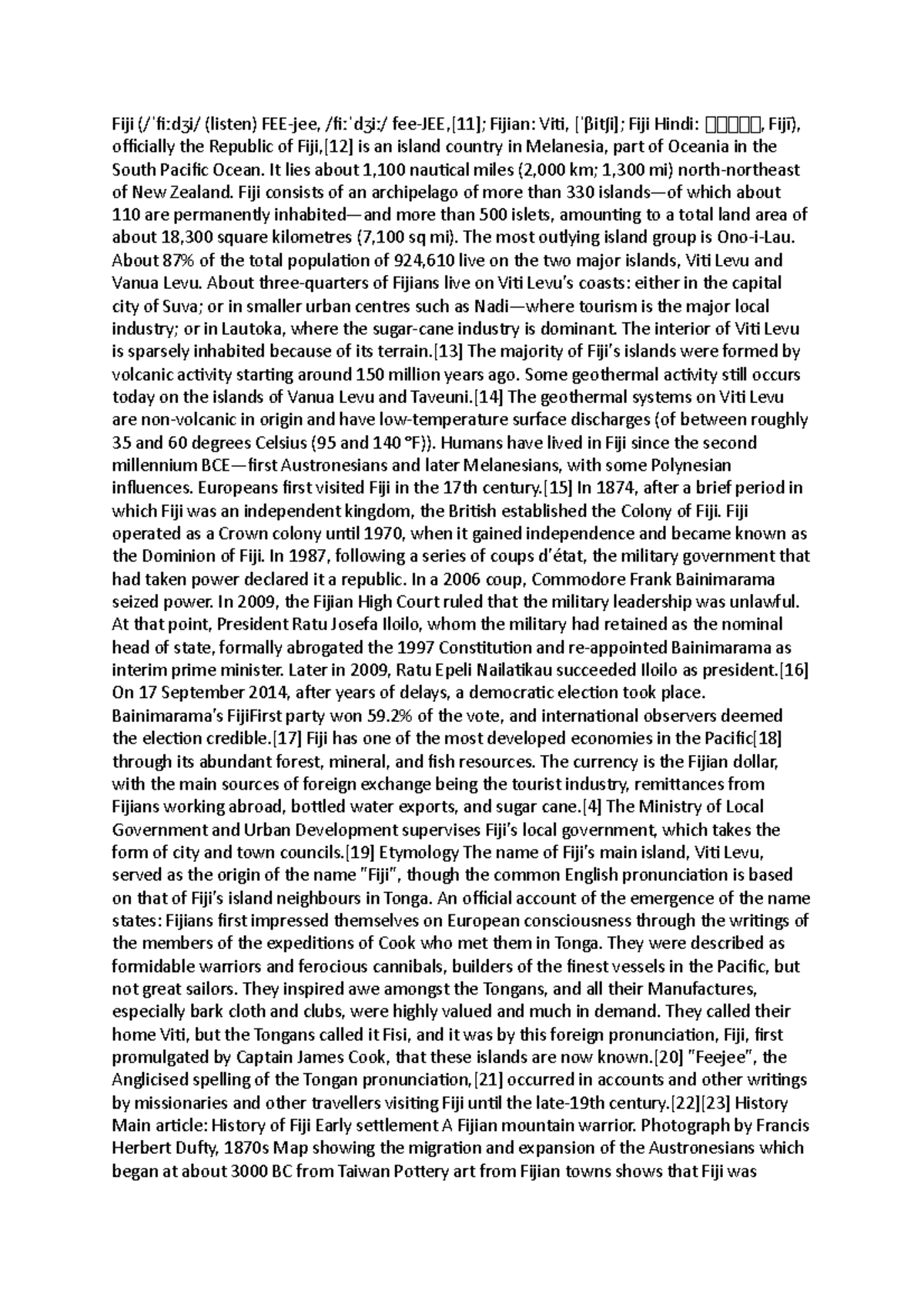 Fiji - Summary - Fiji (/ f d i/ (listen) FEE-jee, /f d i / fee-JEE,[11 ...