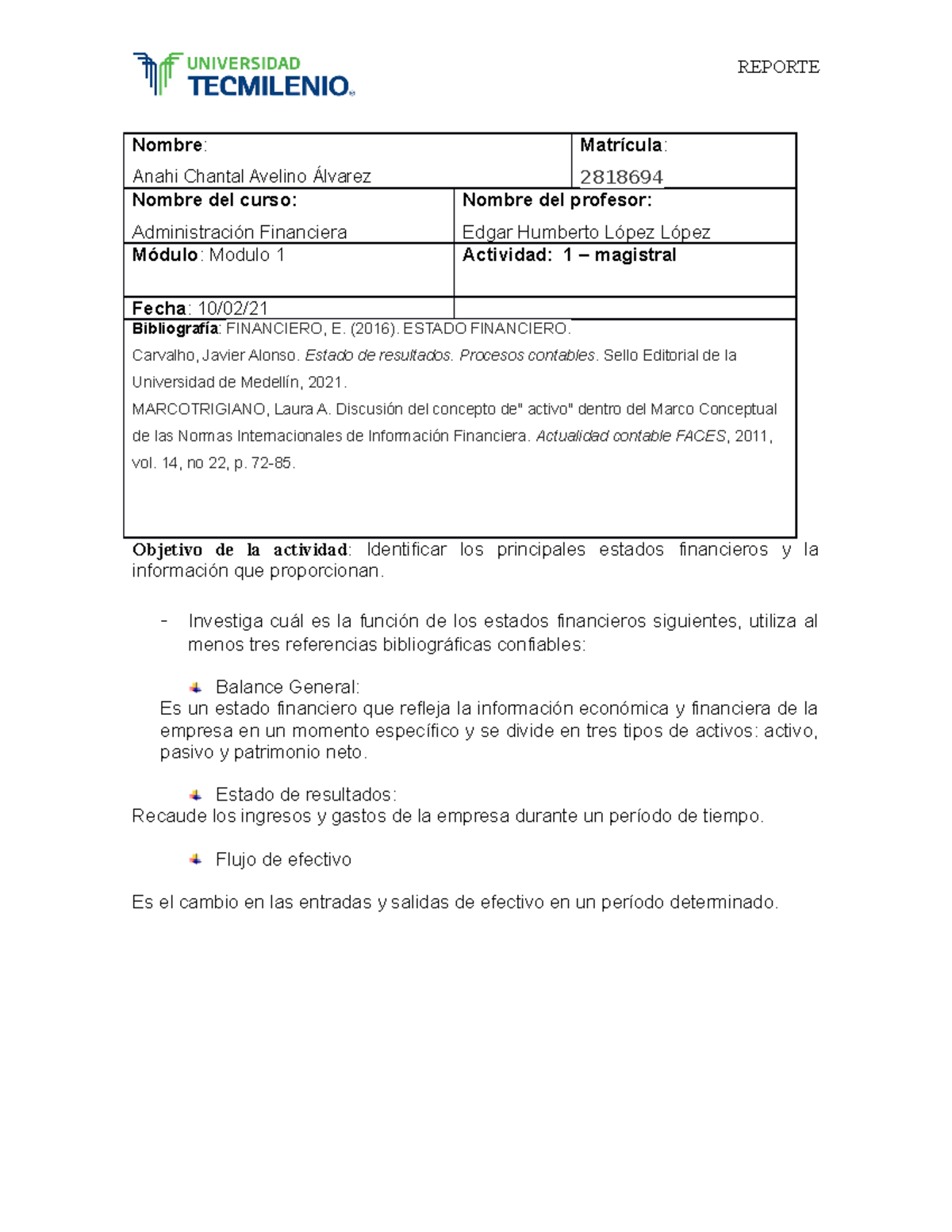 Act 1 Admi - realizada en clase - Nombre : Anahi Chantal Avelino ...