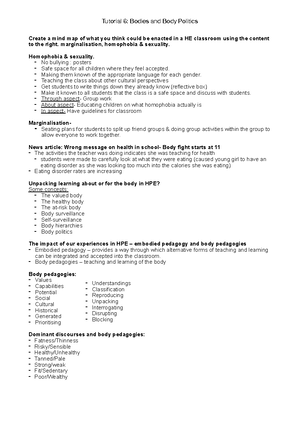 HPE Mid semester test: - Lecture 1: Physical activity, body, culture ...