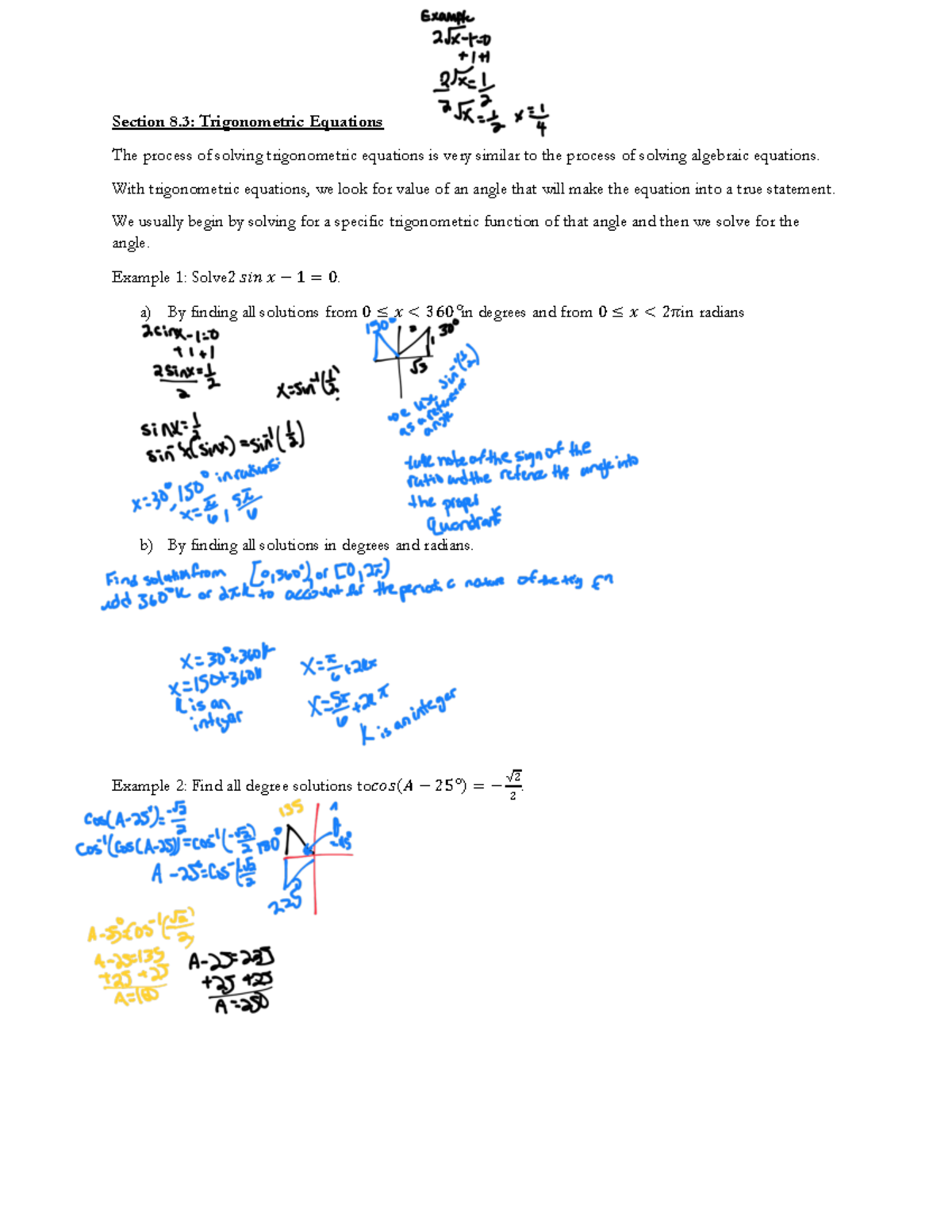 MAC1114Section 83 - Solving trigonometric equations with identical ...