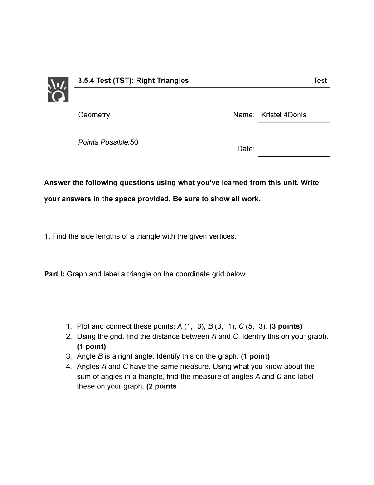 3.5.4 TST - 3.5 Test (TST): Right Triangles Test Geometry Points ...