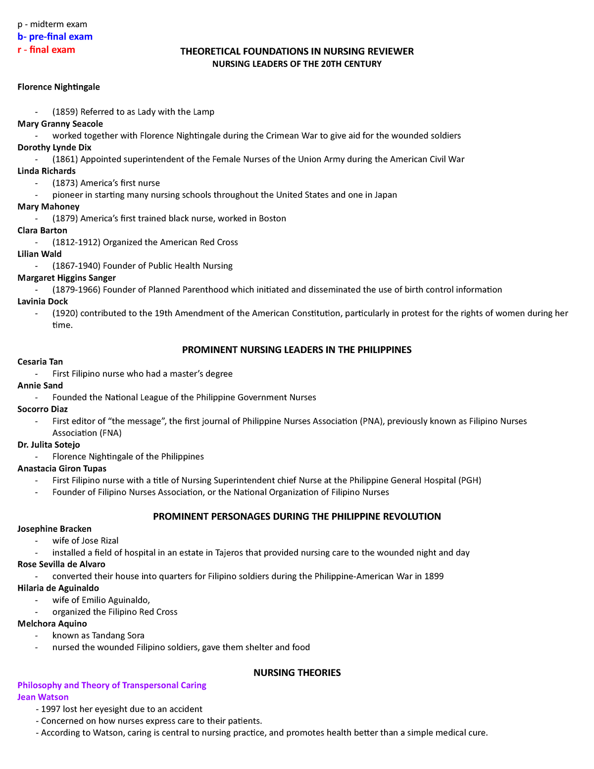 TFN-Compre - Notes For Comprehensive Exam - P - Midterm Exam B- Pre ...