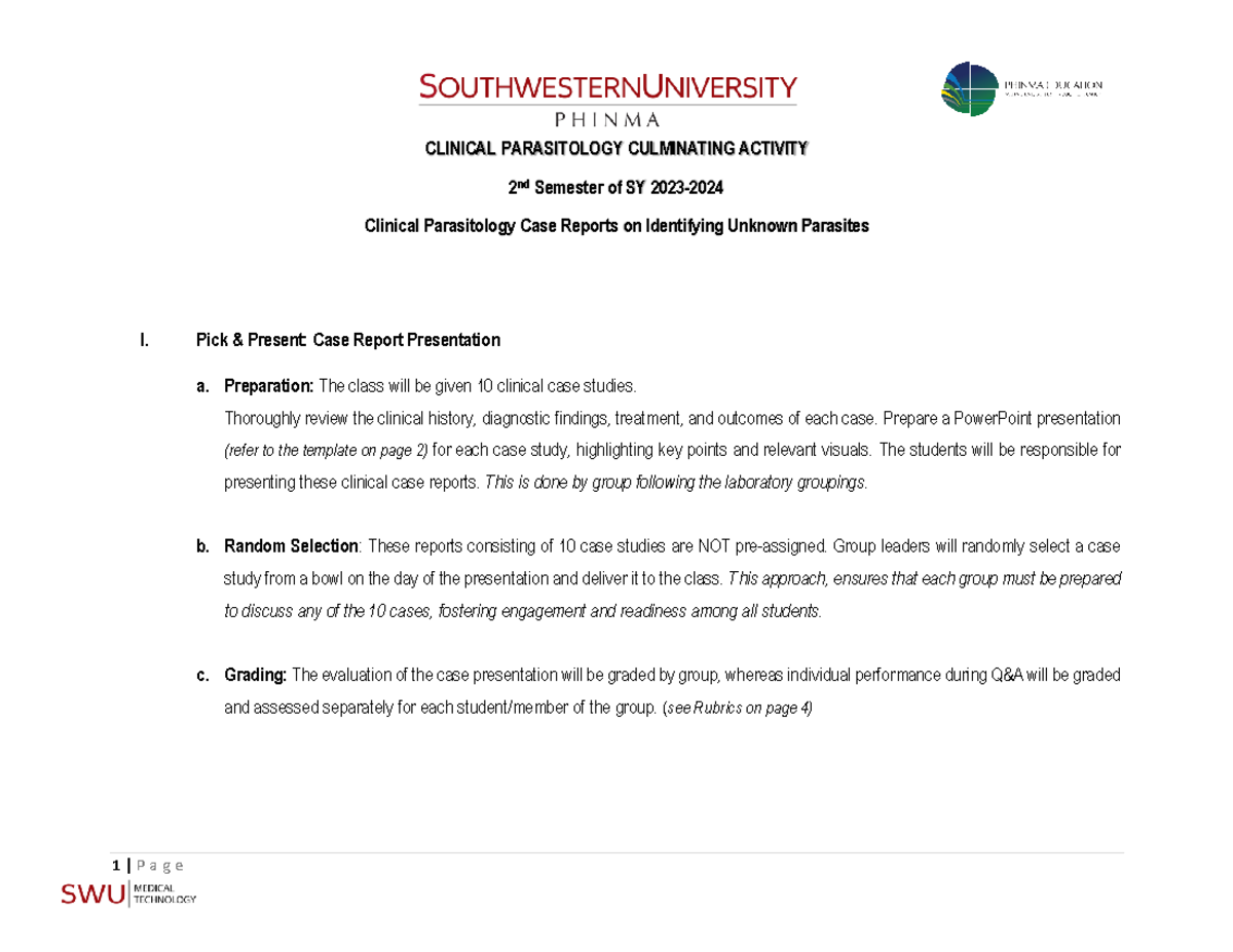 Clinical Parasitology Case Report Guidelines - CLINICAL PARASITOLOGY ...