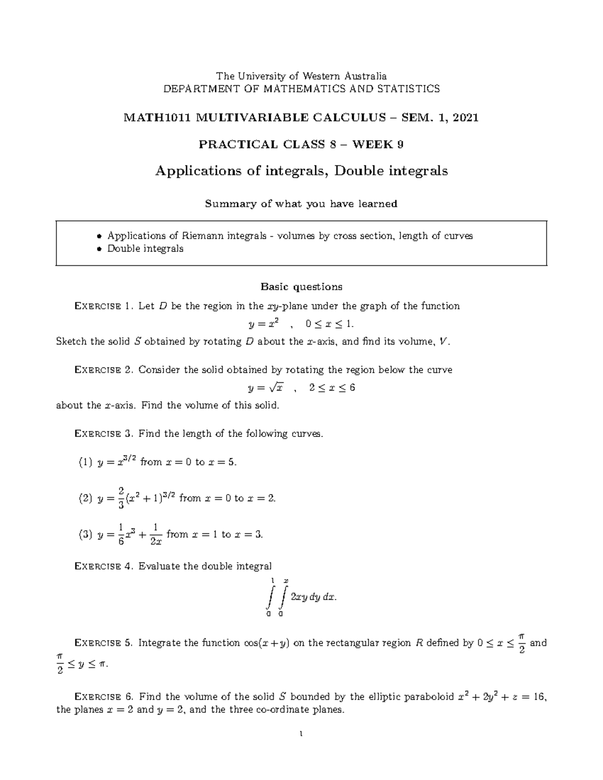 MATH1011 Pr8 week9 21 - practice problems - The University of Western ...