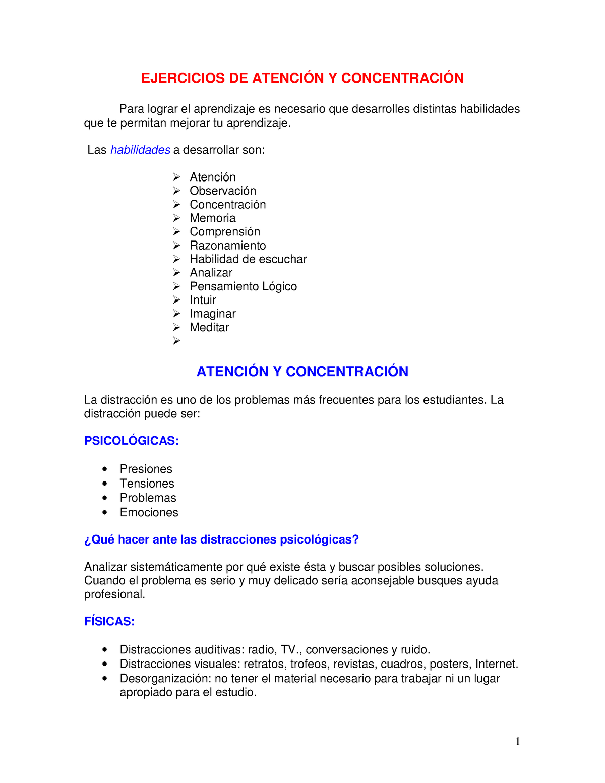 Ejercicios DE Concentraci N Y Atenci N 4 - 1 EJERCICIOS DE ATENCIÓN Y ...