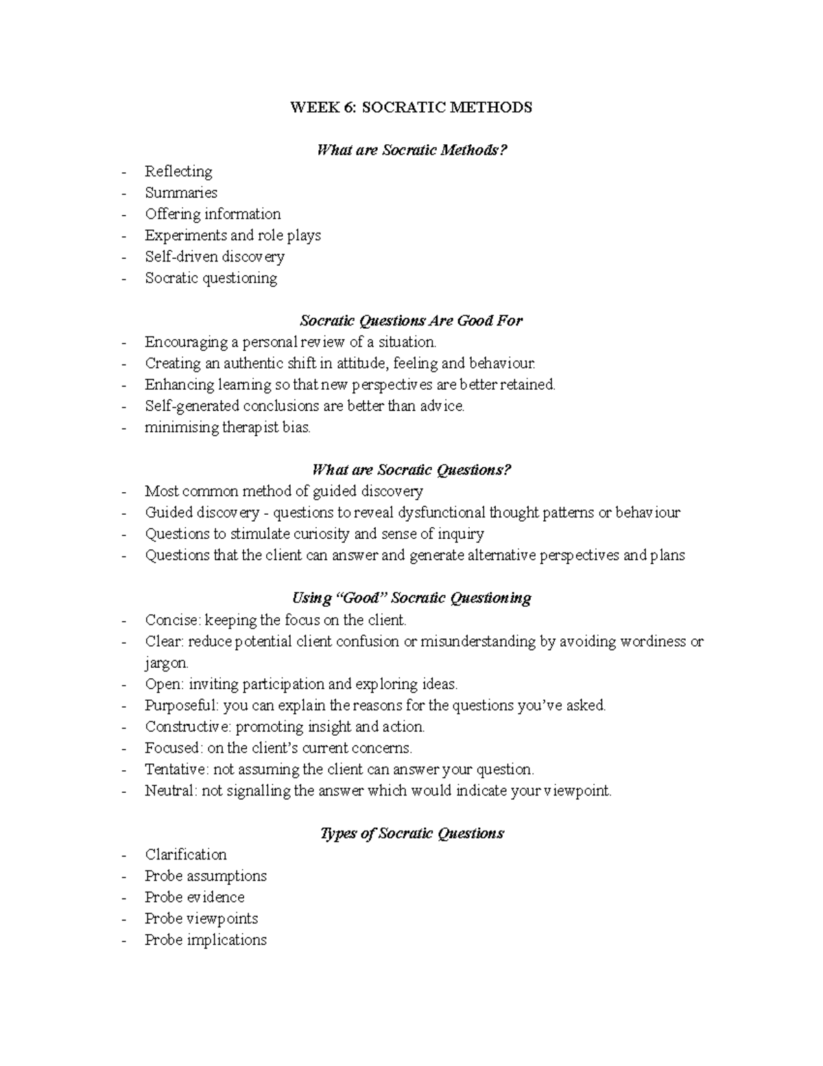 COU200 WEEK 6 Socratic Methods Notes - COU200 - USC - Studocu