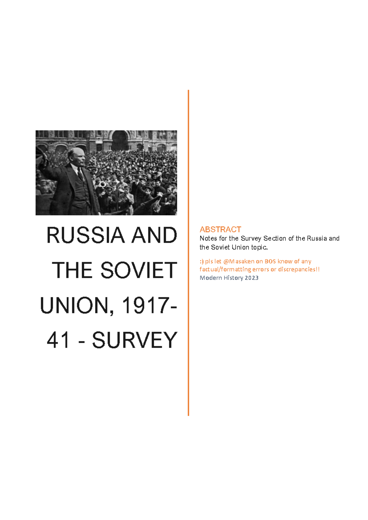 USSR Final Notes - Modern - RUSSIA AND THE SOVIET UNION, 1917- 41 ...