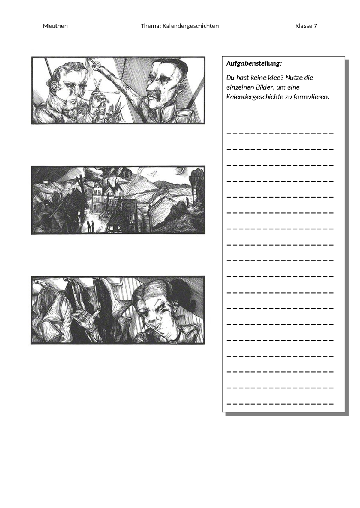 Kalendergeschichten Klasse 7 Klassenarbeit Produktives Schreibenn einer Kalendergeschichte - Meuthen Thema