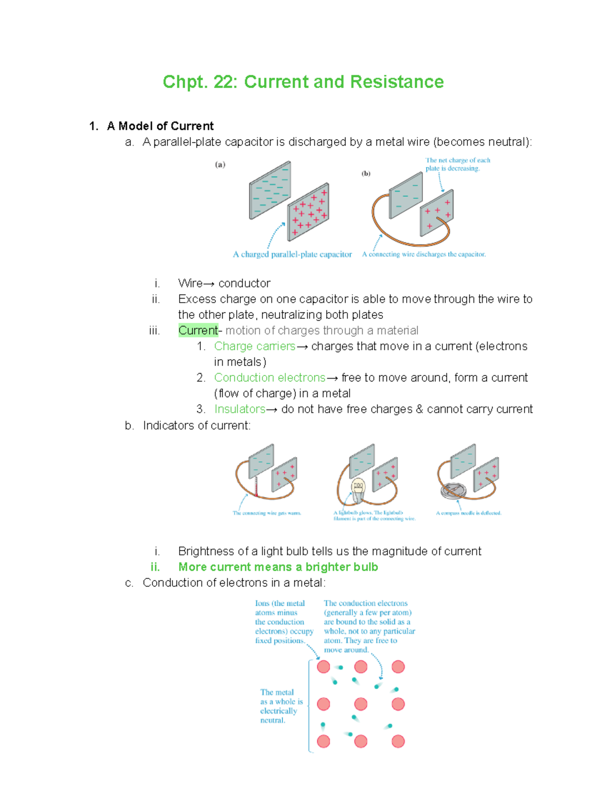 Chapter 22 notes-3 - Chpt. 22: Current and Resistance 1. A Model of ...