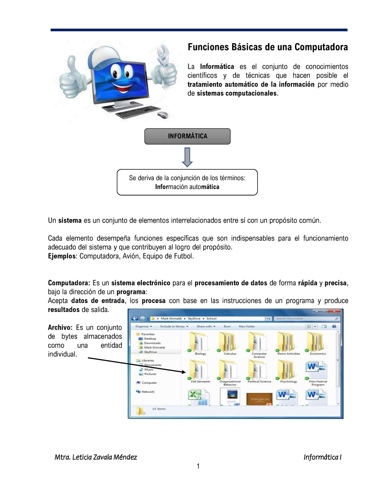 FUNC Basicas Computadora - Mtra. Leticia Zavala MÈndez Inform·tica I ...