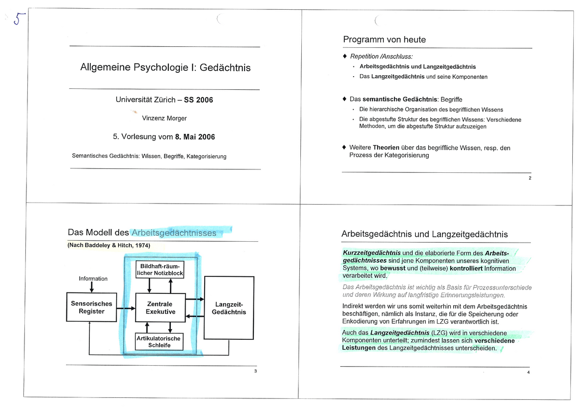 Allgemeine Psychologie Gedächtnis Vorlesung - Grundlagen Der ...