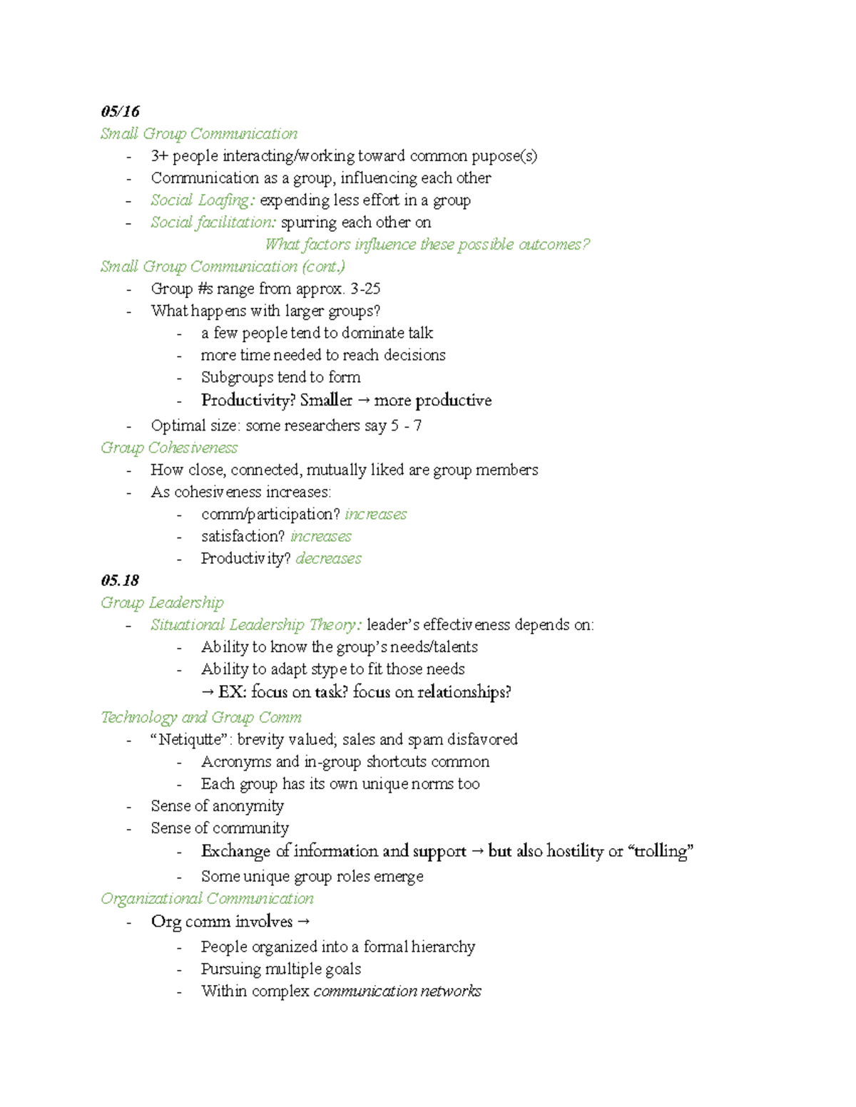 COMM1 Week 8 5 16 - 5 22 - Week 8 Lecture Notes - 05/ Small Group ...