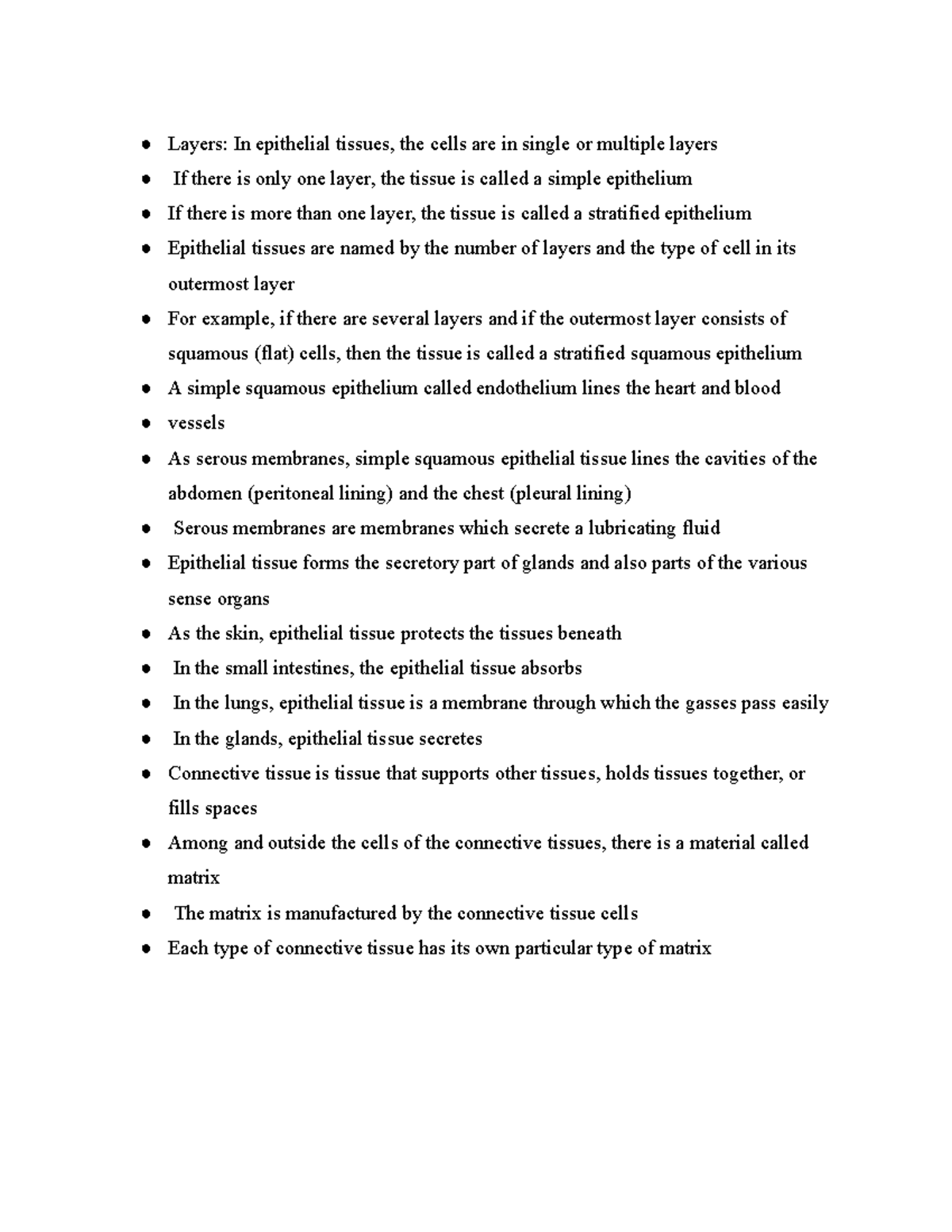 Epithelial and CT - study notes - Layers: In epithelial tissues, the ...