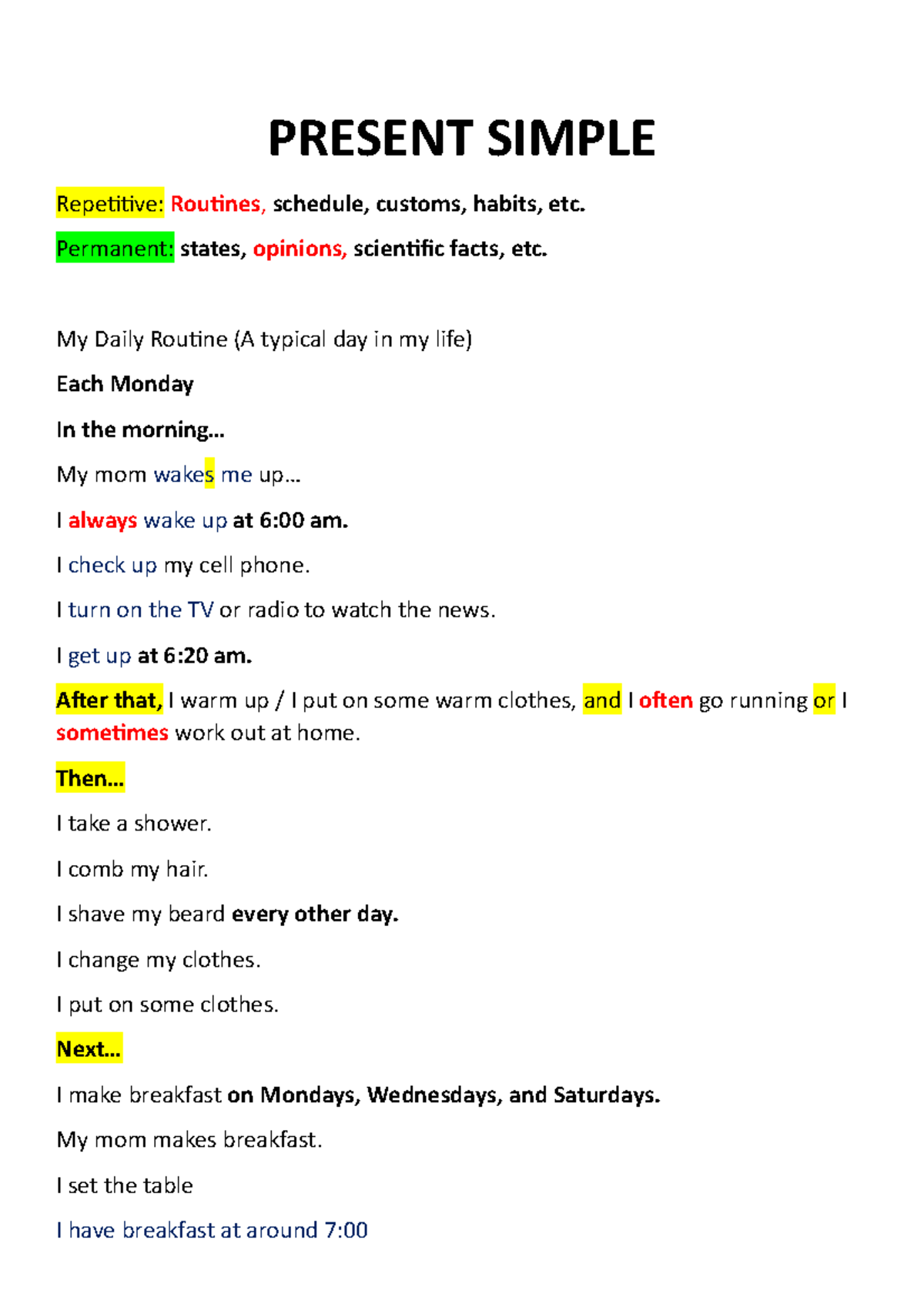 FORO N2 - senati - PRESENT SIMPLE Repetitive: Routines, schedule ...