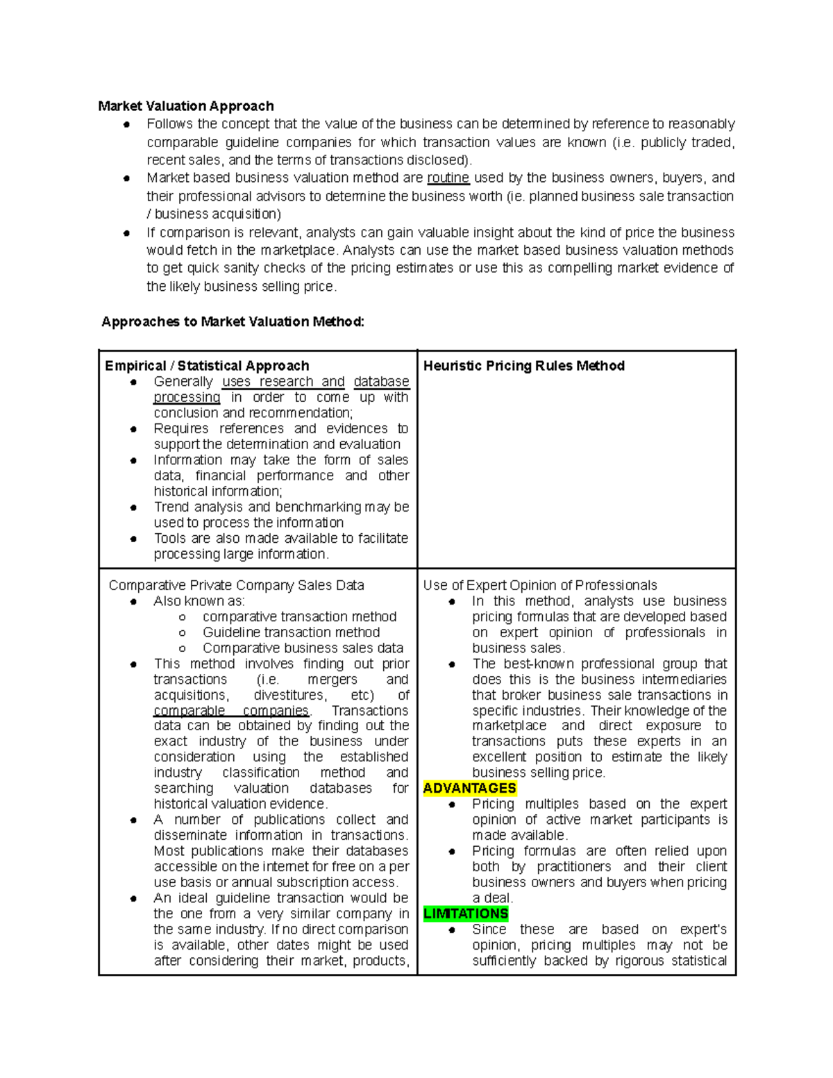 Valuation Transcribed - Market Valuation Approach Follows the concept ...