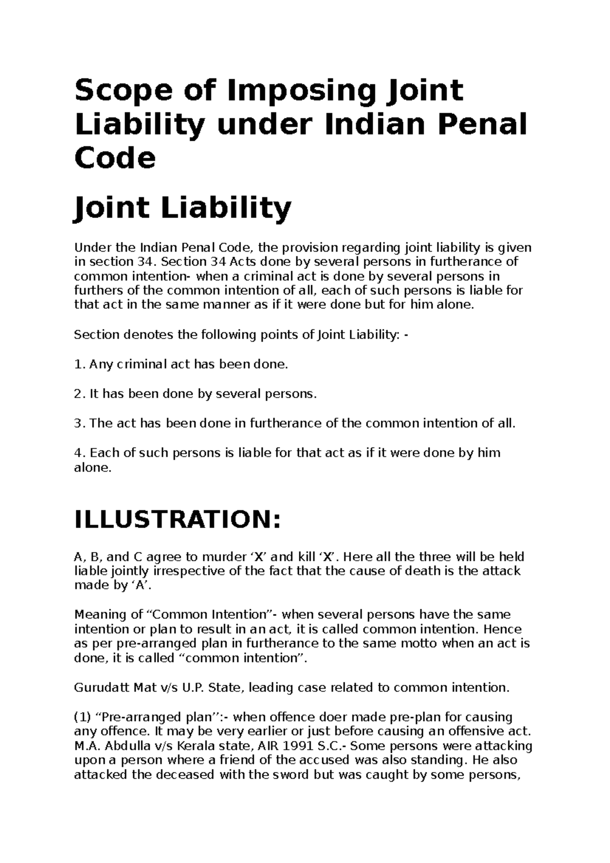 Scope of Imposing Joint Liability under IPC Scope of Imposing Joint