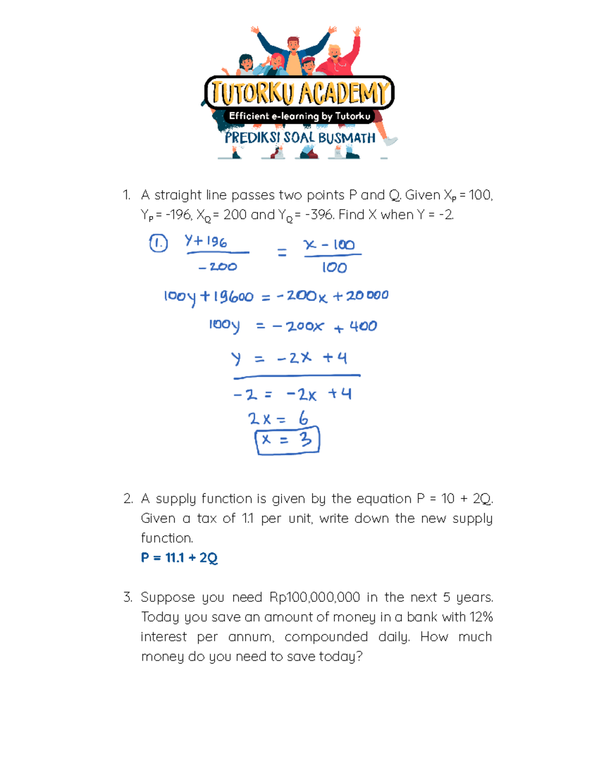 5 Busmath Latihan UTS Jawaban Tutorku A Straight Line Passes 