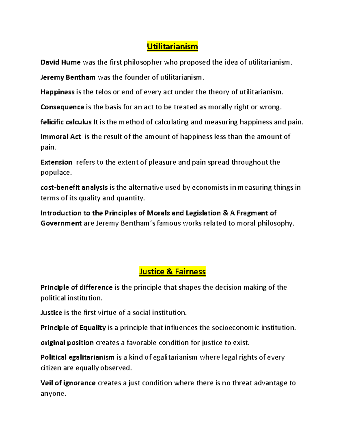 Ethics Notes - Utilitarianism David Hume was the first philosopher who ...