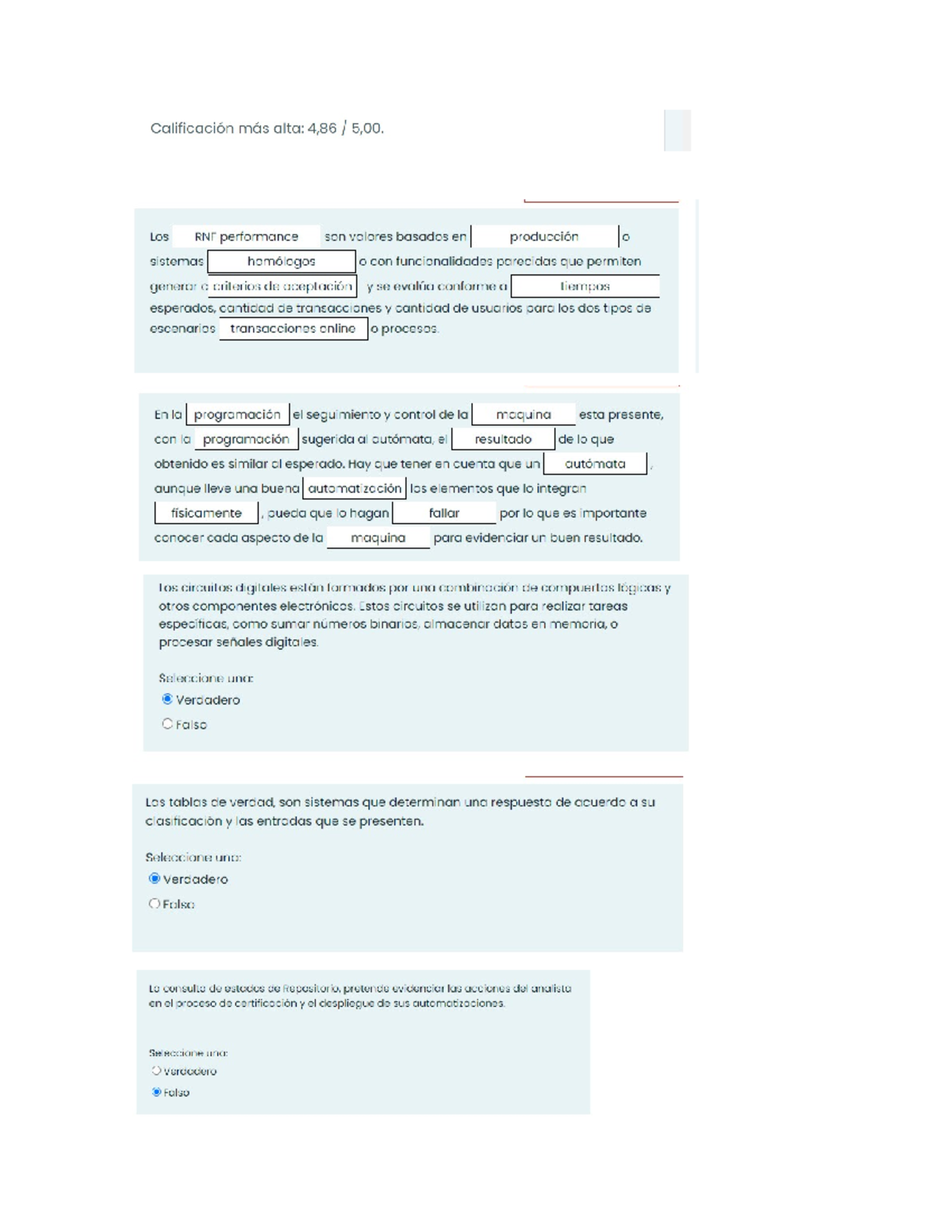 Automatizacion parcial final - Calificación más alta: 4,86 5,00. Los ...