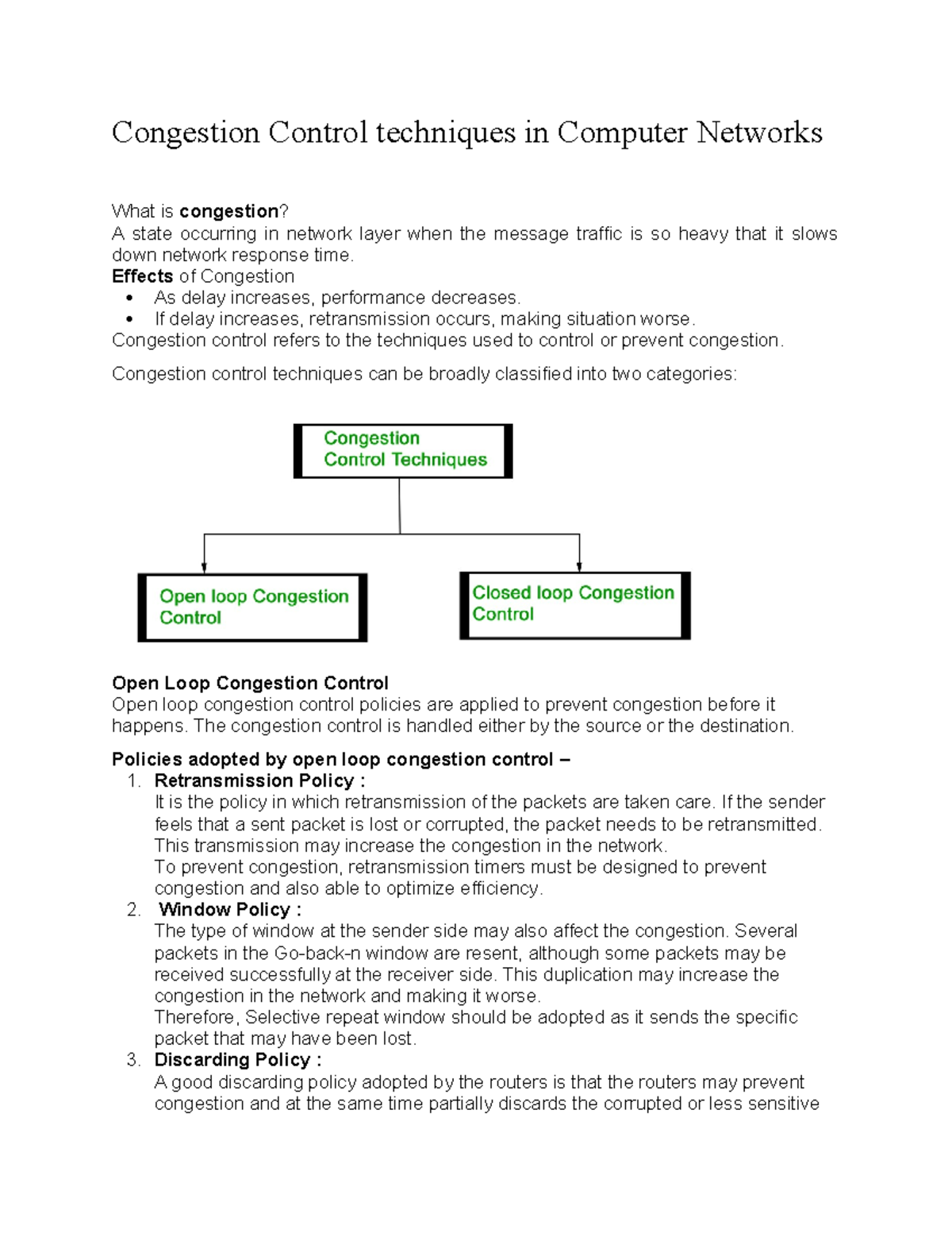 Congestion Control notes - Congestion Control techniques in Computer ...