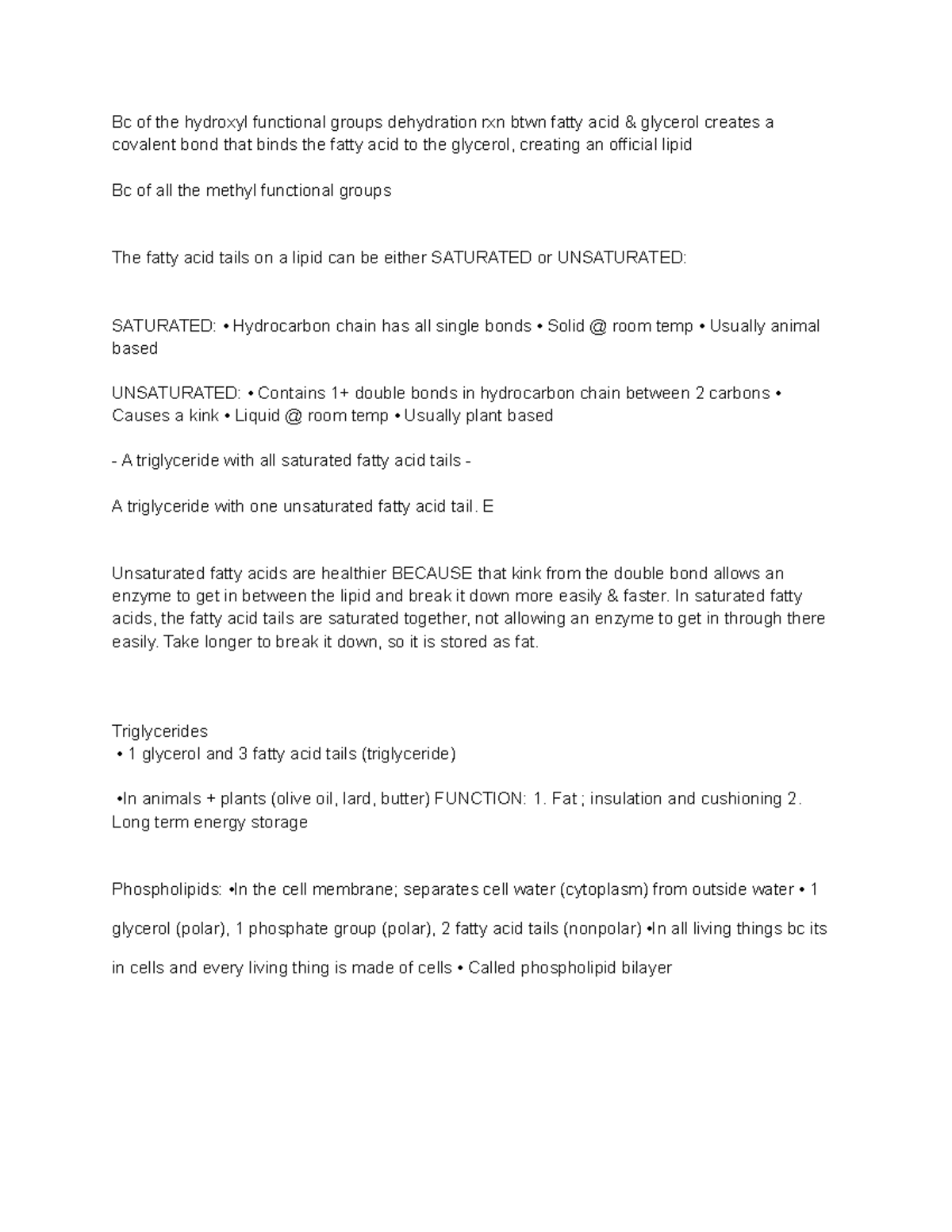 Lipids and Fats - Class note - Bc of the hydroxyl functional groups ...