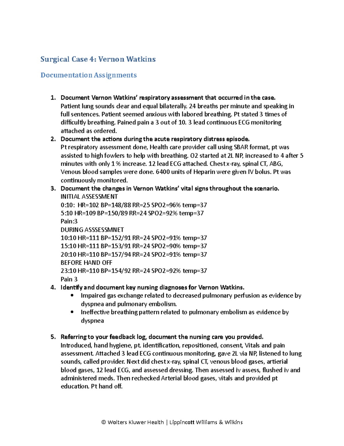 Vernon Watkins Documentation assignment. 222 Surgical Case 4 Vernon