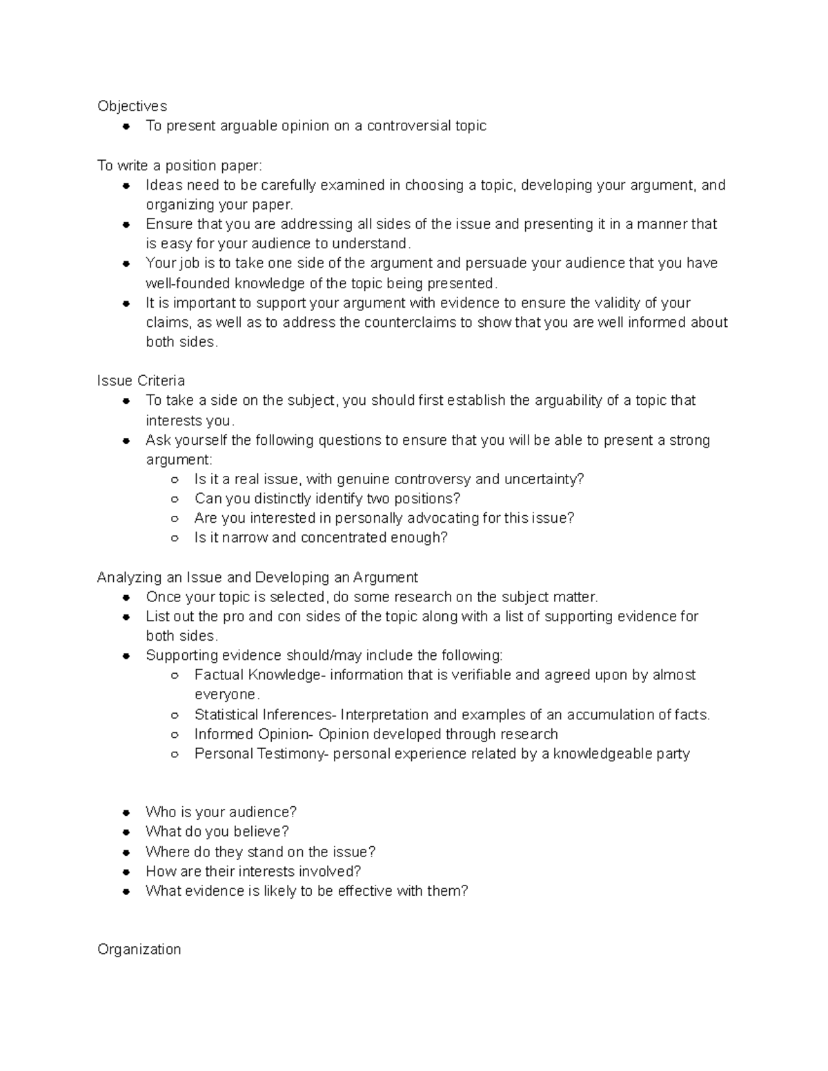 Position Paper - Objectives To present arguable opinion on a ...