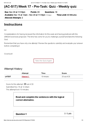 (AC-S09) Week 09 - (AC-S09) Week 09 - Pre-Task: Quiz - Weekly quiz ...