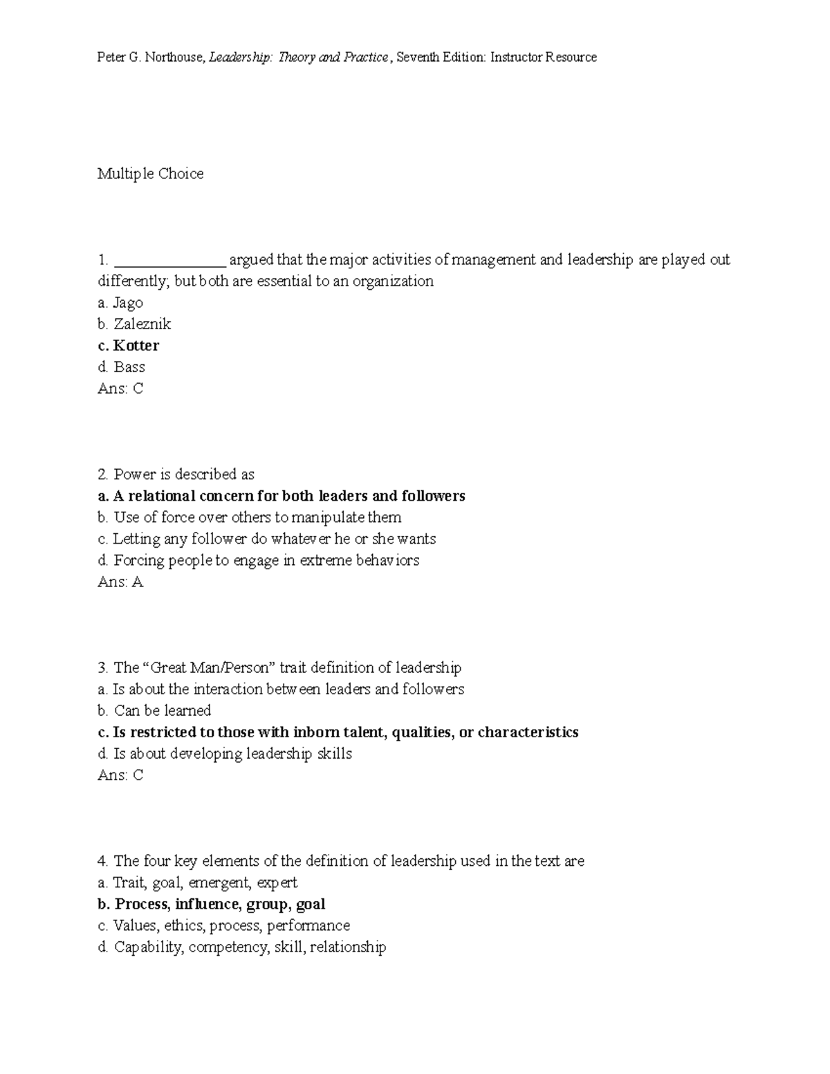 Test Bank Chapter 1 Introduction - Multiple Choice ...