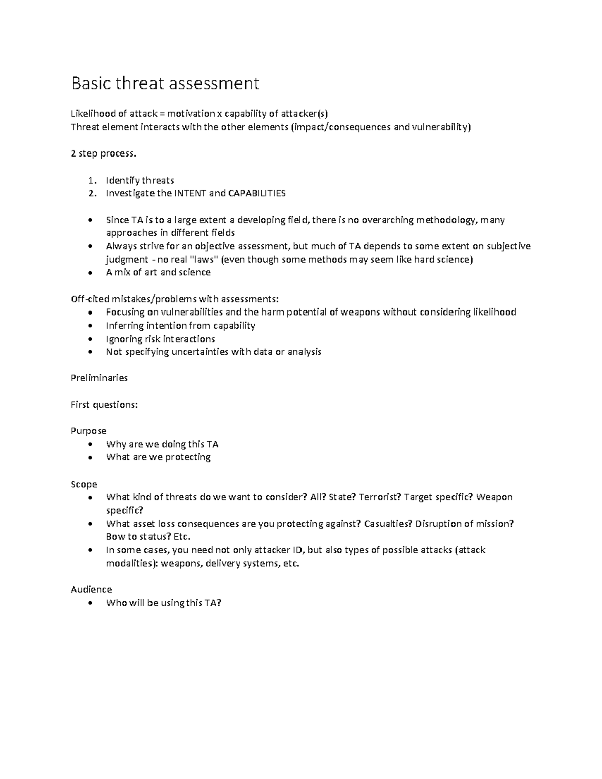 Basic Threat Assessment - Basic Threat Assessment Likelihood Of Attack ...