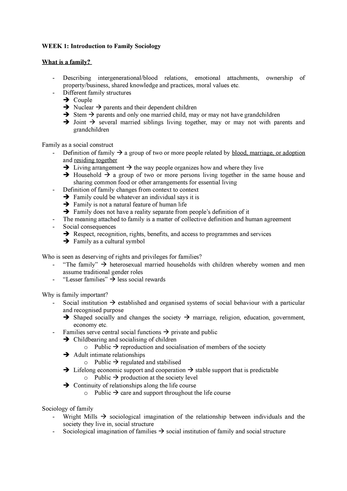 Sociology Of Family Wk 1 Notes - WEEK 1: Introduction To Family ...