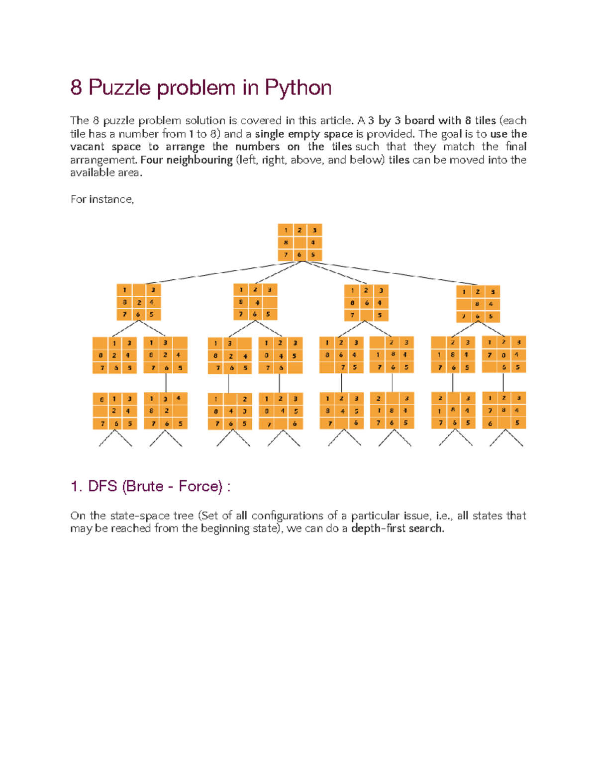 8 Puzzle problem in AI - A 3 by 3 board with 8 tiles (each tile has a ...