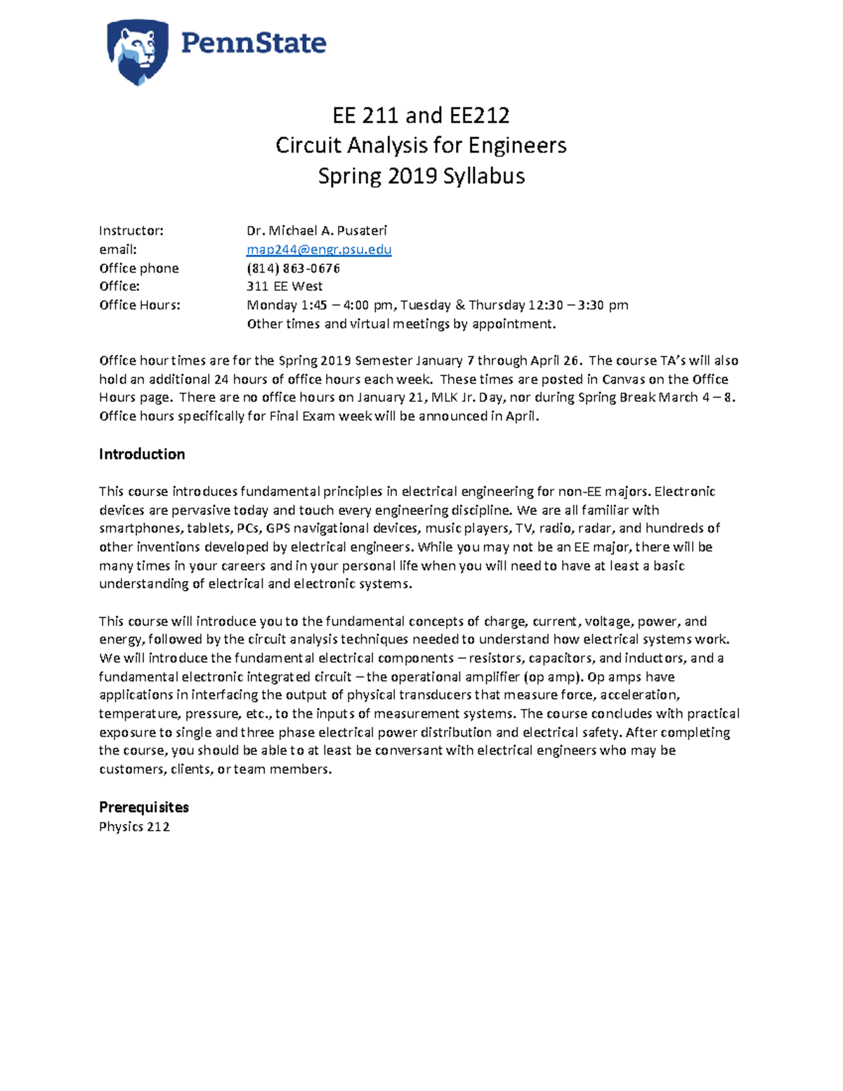 EE 212 Syllabus - EE 211 and EE212 Circuit Analysis for Engineers ...