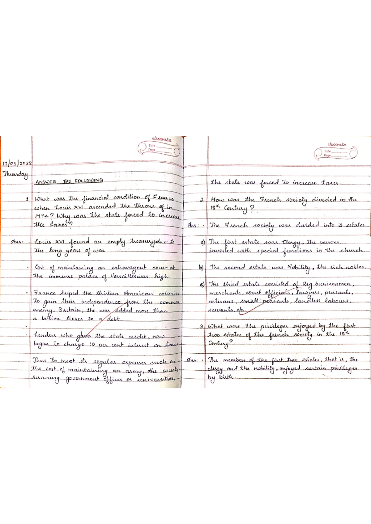 History - classmate Date classmate Page Date Page Thursday ANSWER THE ...