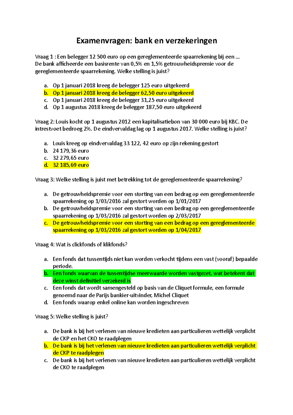 Examenvragen-bank- Bank En Verzekeringen - Arteveldehogeschool - Studocu