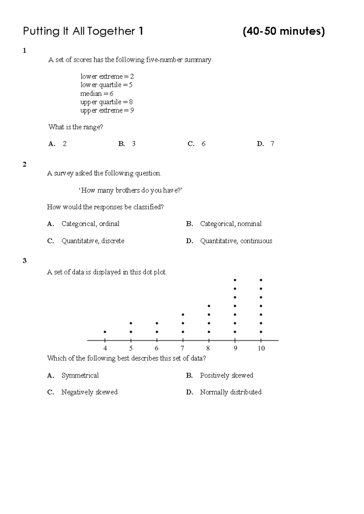 5 Putting It All Together 1 Qn - lower extreme 2 lower quartile 5 ...